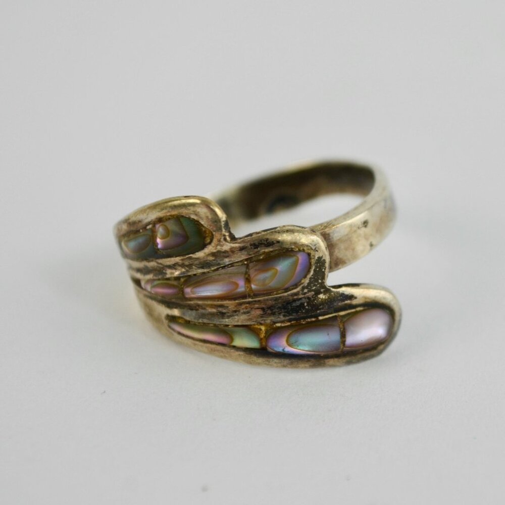 Mexico Sterling E2 925 Silver Abalone Shell Ring Adjustable - Picture 6 of 6
